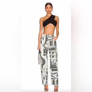 Miaou Black & White Graphic Wide-Leg Pants
